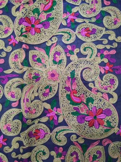 Multi color Chain stitch Paisley Embroidery fabric